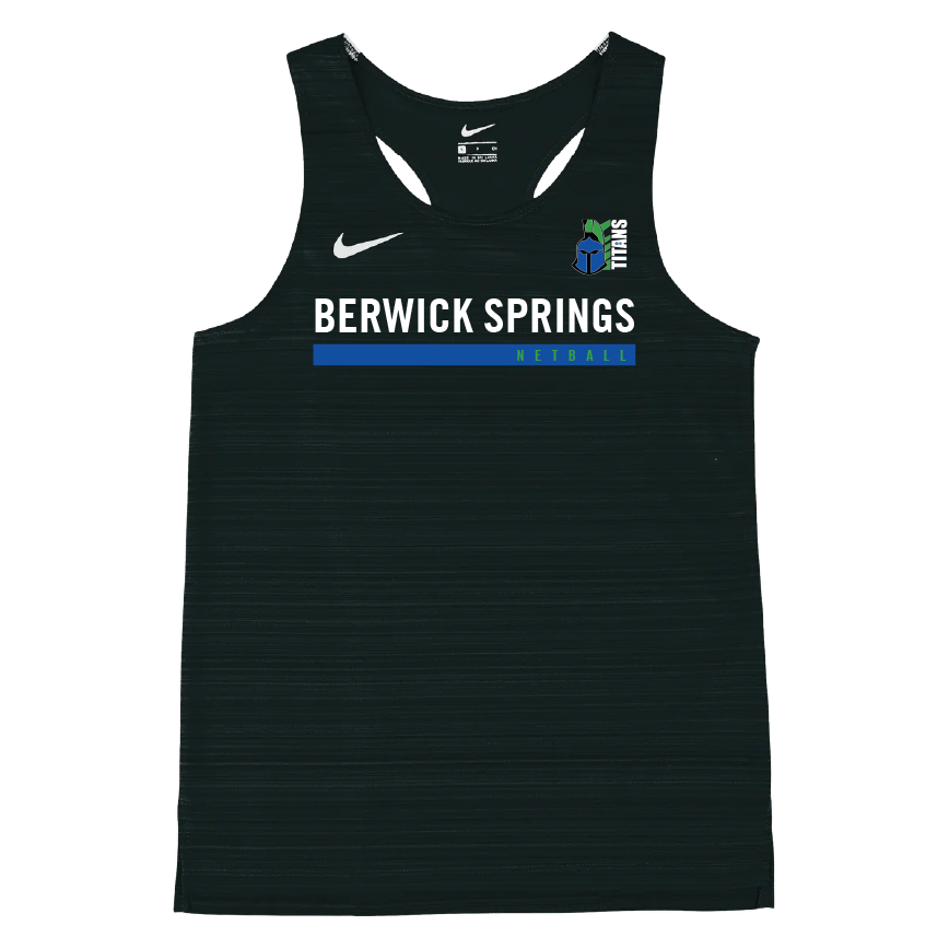 Womens Nike Stock Dry Miler NETBALL Singlet (Berwick Springs Football Netball Club)